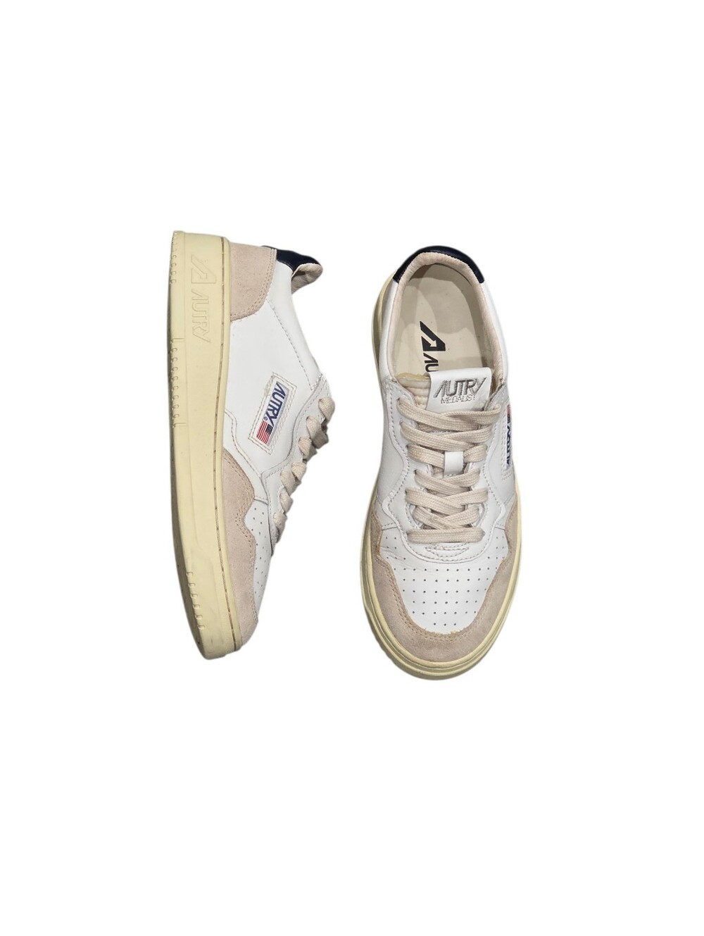 AUTRY Medalist Low Top Leather & Suede Sneakers White Beige Trim 37